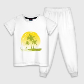 Детская пижама хлопок с принтом Райский уголок в Санкт-Петербурге, 100% хлопок |  брюки и футболка прямого кроя, без карманов, на брюках мягкая резинка на поясе и по низу штанин
 | море | на море | пальмы | пляж | рай | райский отдых | райский уголок | райское наслаждение