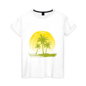 Женская футболка хлопок с принтом Райский уголок в Санкт-Петербурге, 100% хлопок | прямой крой, круглый вырез горловины, длина до линии бедер, слегка спущенное плечо | море | на море | пальмы | пляж | рай | райский отдых | райский уголок | райское наслаждение