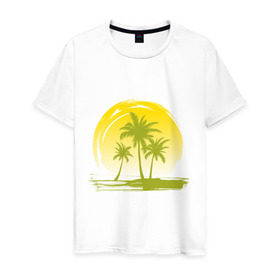 Мужская футболка хлопок с принтом Райский уголок в Санкт-Петербурге, 100% хлопок | прямой крой, круглый вырез горловины, длина до линии бедер, слегка спущенное плечо. | море | на море | пальмы | пляж | рай | райский отдых | райский уголок | райское наслаждение