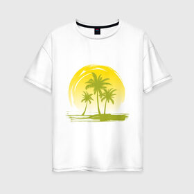 Женская футболка хлопок Oversize с принтом Райский уголок в Санкт-Петербурге, 100% хлопок | свободный крой, круглый ворот, спущенный рукав, длина до линии бедер
 | море | на море | пальмы | пляж | рай | райский отдых | райский уголок | райское наслаждение