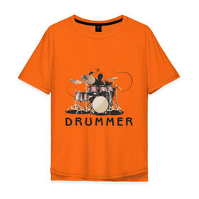 Мужская футболка хлопок Oversize с принтом Drummer в Санкт-Петербурге, 100% хлопок | свободный крой, круглый ворот, “спинка” длиннее передней части | Тематика изображения на принте: drummer | барабанщик | барабаны | драммер | ударник | ударные