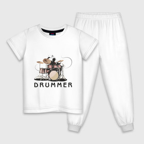 Детская пижама хлопок с принтом Drummer в Санкт-Петербурге, 100% хлопок |  брюки и футболка прямого кроя, без карманов, на брюках мягкая резинка на поясе и по низу штанин
 | Тематика изображения на принте: drummer | барабанщик | барабаны | драммер | ударник | ударные