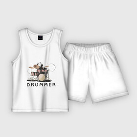 Детская пижама с шортами хлопок с принтом Drummer в Санкт-Петербурге,  |  | drummer | барабанщик | барабаны | драммер | ударник | ударные
