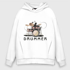 Мужское худи Oversize хлопок с принтом Drummer в Санкт-Петербурге, френч-терри — 70% хлопок, 30% полиэстер. Мягкий теплый начес внутри —100% хлопок | боковые карманы, эластичные манжеты и нижняя кромка, капюшон на магнитной кнопке | drummer | барабанщик | барабаны | драммер | ударник | ударные