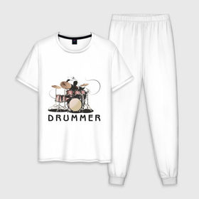 Мужская пижама хлопок с принтом Drummer в Санкт-Петербурге, 100% хлопок | брюки и футболка прямого кроя, без карманов, на брюках мягкая резинка на поясе и по низу штанин
 | drummer | барабанщик | барабаны | драммер | ударник | ударные