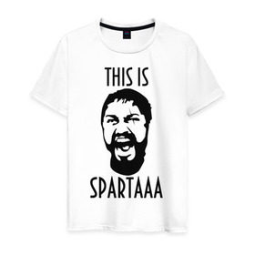 Мужская футболка хлопок с принтом This is Spartaaa (2) в Санкт-Петербурге, 100% хлопок | прямой крой, круглый вырез горловины, длина до линии бедер, слегка спущенное плечо. | 300 спартанцев | this is sparta | король леонид | леонид | это спарта