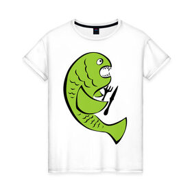 Женская футболка хлопок с принтом Рыба (5) в Санкт-Петербурге, 100% хлопок | прямой крой, круглый вырез горловины, длина до линии бедер, слегка спущенное плечо | клев | рыба | рыбак | рыбалка | рыбка | удочки | улов