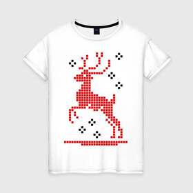 Женская футболка хлопок с принтом Олень-вышивка в Санкт-Петербурге, 100% хлопок | прямой крой, круглый вырез горловины, длина до линии бедер, слегка спущенное плечо | вышивание | вышивка | крестиком | олень
