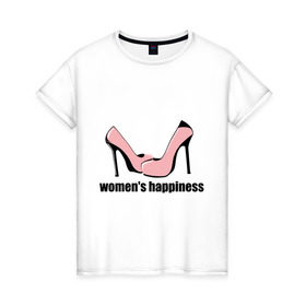 Женская футболка хлопок с принтом Женское счастье в Санкт-Петербурге, 100% хлопок | прямой крой, круглый вырез горловины, длина до линии бедер, слегка спущенное плечо | woman | гламур | девушкам | женское счастье | каблуки | розовые туфли | туфли | шпильки