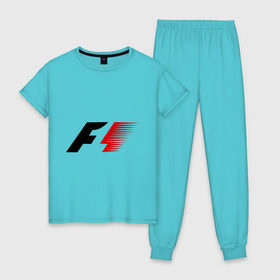 Женская пижама хлопок с принтом Formula 1 в Санкт-Петербурге, 100% хлопок | брюки и футболка прямого кроя, без карманов, на брюках мягкая резинка на поясе и по низу штанин | формула 1