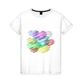 Женская футболка хлопок с принтом Сердечки (3) в Санкт-Петербурге, 100% хлопок | прямой крой, круглый вырез горловины, длина до линии бедер, слегка спущенное плечо | heart | графика | любовь | рисунок | сердца | сердце