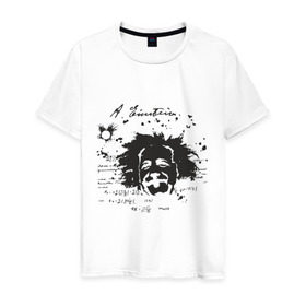 Мужская футболка хлопок с принтом Эйнштейн (2) в Санкт-Петербурге, 100% хлопок | прямой крой, круглый вырез горловины, длина до линии бедер, слегка спущенное плечо. | albert einstein. наука | альберт эйнштейн | ученый | эйнштейн