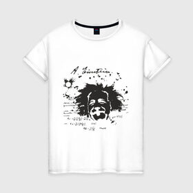 Женская футболка хлопок с принтом Эйнштейн (2) в Санкт-Петербурге, 100% хлопок | прямой крой, круглый вырез горловины, длина до линии бедер, слегка спущенное плечо | albert einstein. наука | альберт эйнштейн | ученый | эйнштейн