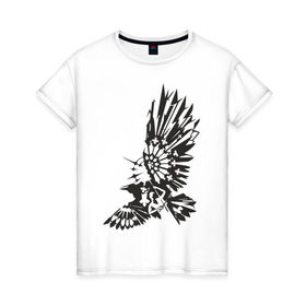 Женская футболка хлопок с принтом Ворон (2) в Санкт-Петербурге, 100% хлопок | прямой крой, круглый вырез горловины, длина до линии бедер, слегка спущенное плечо | trible | ворон | графика | птица | рисунок | трайблы | узоры