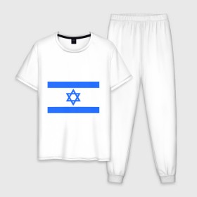 Мужская пижама хлопок с принтом Флаг Израиля в Санкт-Петербурге, 100% хлопок | брюки и футболка прямого кроя, без карманов, на брюках мягкая резинка на поясе и по низу штанин
 | israel | израиль | флаг