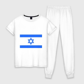 Женская пижама хлопок с принтом Флаг Израиля в Санкт-Петербурге, 100% хлопок | брюки и футболка прямого кроя, без карманов, на брюках мягкая резинка на поясе и по низу штанин | israel | израиль | флаг