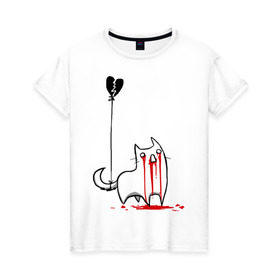 Женская футболка хлопок с принтом Плачущий кот в Санкт-Петербурге, 100% хлопок | прямой крой, круглый вырез горловины, длина до линии бедер, слегка спущенное плечо | кот | плачущий кот