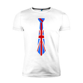 Мужская футболка премиум с принтом Британский флаг на галстуке в Санкт-Петербурге, 92% хлопок, 8% лайкра | приталенный силуэт, круглый вырез ворота, длина до линии бедра, короткий рукав | британский флаг