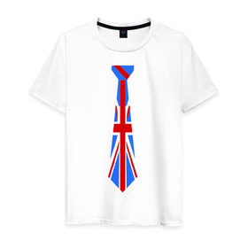 Мужская футболка хлопок с принтом Британский флаг на галстуке в Санкт-Петербурге, 100% хлопок | прямой крой, круглый вырез горловины, длина до линии бедер, слегка спущенное плечо. | британский флаг