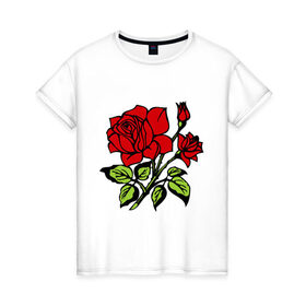 Женская футболка хлопок с принтом Роза в Санкт-Петербурге, 100% хлопок | прямой крой, круглый вырез горловины, длина до линии бедер, слегка спущенное плечо | красная роза | роза | розочка | цветок | цветы
