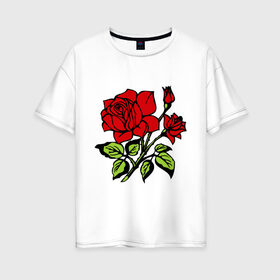 Женская футболка хлопок Oversize с принтом Роза в Санкт-Петербурге, 100% хлопок | свободный крой, круглый ворот, спущенный рукав, длина до линии бедер
 | красная роза | роза | розочка | цветок | цветы