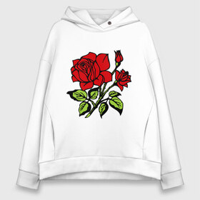 Женское худи Oversize хлопок с принтом Роза в Санкт-Петербурге, френч-терри — 70% хлопок, 30% полиэстер. Мягкий теплый начес внутри —100% хлопок | боковые карманы, эластичные манжеты и нижняя кромка, капюшон на магнитной кнопке | красная роза | роза | розочка | цветок | цветы