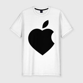 Мужская футболка премиум с принтом Сердце- яблоко в Санкт-Петербурге, 92% хлопок, 8% лайкра | приталенный силуэт, круглый вырез ворота, длина до линии бедра, короткий рукав | apple | mac | steve jobs | мак | стив джоббс | стив джобс | стив джопс | стивен джобс | эпл