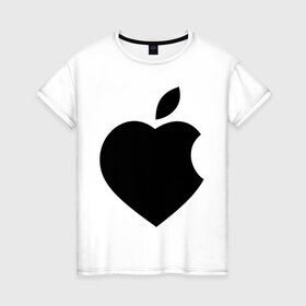 Женская футболка хлопок с принтом Сердце- яблоко в Санкт-Петербурге, 100% хлопок | прямой крой, круглый вырез горловины, длина до линии бедер, слегка спущенное плечо | apple | mac | steve jobs | мак | стив джоббс | стив джобс | стив джопс | стивен джобс | эпл