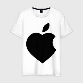 Мужская футболка хлопок с принтом Сердце- яблоко в Санкт-Петербурге, 100% хлопок | прямой крой, круглый вырез горловины, длина до линии бедер, слегка спущенное плечо. | apple | mac | steve jobs | мак | стив джоббс | стив джобс | стив джопс | стивен джобс | эпл