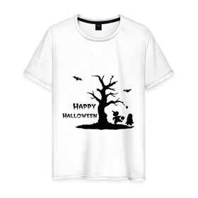 Мужская футболка хлопок с принтом Зловещее дерево в Санкт-Петербурге, 100% хлопок | прямой крой, круглый вырез горловины, длина до линии бедер, слегка спущенное плечо. | 31 о | hallowen | haloven | halovin | halowin | helloveen | helloven | hellovin | heloven | helovin | helowin | день всех святых | халловин | халлоуин | халлувин | халоуин | халувин | халуин | хеллоуин | хелоуин | хелувин | хелуин | хэлловин