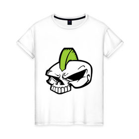Женская футболка хлопок с принтом Skull Punk Helloween в Санкт-Петербурге, 100% хлопок | прямой крой, круглый вырез горловины, длина до линии бедер, слегка спущенное плечо | мохаук | панк | череп
