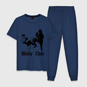 Мужская пижама хлопок с принтом Muay Thai (2) в Санкт-Петербурге, 100% хлопок | брюки и футболка прямого кроя, без карманов, на брюках мягкая резинка на поясе и по низу штанин
 | муай тай