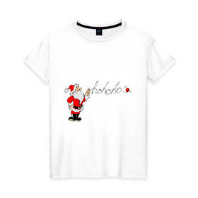 Женская футболка хлопок с принтом Ho-Ho-Ho в Санкт-Петербурге, 100% хлопок | прямой крой, круглый вырез горловины, длина до линии бедер, слегка спущенное плечо | santa | дед мороз | новый год | санта | санта клаус