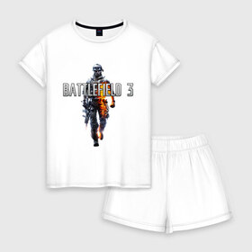 Женская пижама с шортиками хлопок с принтом Battlefield 3 в Санкт-Петербурге, 100% хлопок | футболка прямого кроя, шорты свободные с широкой мягкой резинкой | battlefield | компьютерные игры