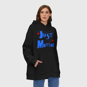 Худи SuperOversize хлопок с принтом Молодожены ((just married) в Санкт-Петербурге, 70% хлопок, 30% полиэстер, мягкий начес внутри | карман-кенгуру, эластичная резинка на манжетах и по нижней кромке, двухслойный капюшон
 | 2011 | cвадьба | just married | брак | женатые | любовь | молодая семья | молодожены | молодые | пара | сердце