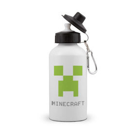 Бутылка спортивная с принтом Minecraft logo grey в Санкт-Петербурге, металл | емкость — 500 мл, в комплекте две пластиковые крышки и карабин для крепления | крипер