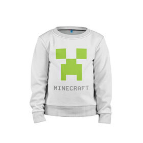 Детский свитшот хлопок с принтом Minecraft logo grey в Санкт-Петербурге, 100% хлопок | круглый вырез горловины, эластичные манжеты, пояс и воротник | крипер