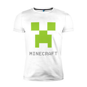 Мужская футболка премиум с принтом Minecraft logo grey в Санкт-Петербурге, 92% хлопок, 8% лайкра | приталенный силуэт, круглый вырез ворота, длина до линии бедра, короткий рукав | Тематика изображения на принте: крипер