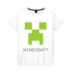 Женская футболка хлопок с принтом Minecraft logo grey в Санкт-Петербурге, 100% хлопок | прямой крой, круглый вырез горловины, длина до линии бедер, слегка спущенное плечо | Тематика изображения на принте: крипер
