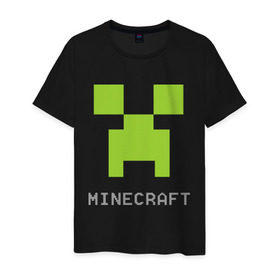 Мужская футболка хлопок с принтом Minecraft logo grey в Санкт-Петербурге, 100% хлопок | прямой крой, круглый вырез горловины, длина до линии бедер, слегка спущенное плечо. | Тематика изображения на принте: крипер