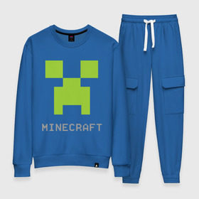 Женский костюм хлопок с принтом Minecraft logo grey в Санкт-Петербурге, 100% хлопок | на свитшоте круглая горловина, мягкая резинка по низу. Брюки заужены к низу, на них два вида карманов: два 