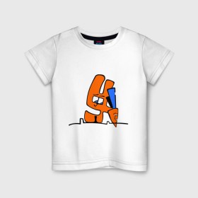Детская футболка хлопок с принтом Зайка и морковка в Санкт-Петербурге, 100% хлопок | круглый вырез горловины, полуприлегающий силуэт, длина до линии бедер | Тематика изображения на принте: животные | зайка | заяц | заяц с морковкой | морковка