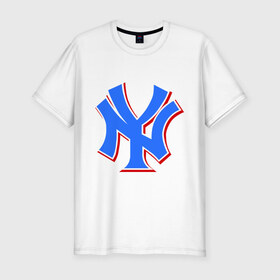 Мужская футболка премиум с принтом NY Yankees blue в Санкт-Петербурге, 92% хлопок, 8% лайкра | приталенный силуэт, круглый вырез ворота, длина до линии бедра, короткий рукав | baseball | major league basebal | mlb | ny | staten island | yankees | америка | бейсбол | бита | главная лига бейсбола | нью йорк янкиз | статен айленд | сша | янки