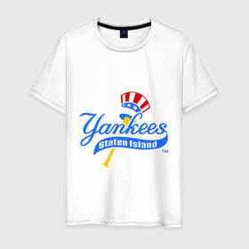 Мужская футболка хлопок с принтом NY Yankees byta в Санкт-Петербурге, 100% хлопок | прямой крой, круглый вырез горловины, длина до линии бедер, слегка спущенное плечо. | baseball | major league basebal | mlb | ny | staten island | yankees | америка | бейсбол | бита | главная лига бейсбола | нью йорк янкиз | статен айленд | сша | янки