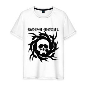 Мужская футболка хлопок с принтом Doom metal в Санкт-Петербурге, 100% хлопок | прямой крой, круглый вырез горловины, длина до линии бедер, слегка спущенное плечо. | Тематика изображения на принте: 