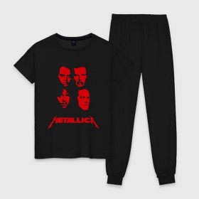 Женская пижама хлопок с принтом Metallica kvartet в Санкт-Петербурге, 100% хлопок | брюки и футболка прямого кроя, без карманов, на брюках мягкая резинка на поясе и по низу штанин | металлика