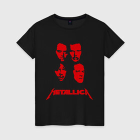 Женская футболка хлопок с принтом Metallica kvartet в Санкт-Петербурге, 100% хлопок | прямой крой, круглый вырез горловины, длина до линии бедер, слегка спущенное плечо | металлика
