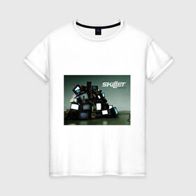 Женская футболка хлопок с принтом Skillet comatose в Санкт-Петербурге, 100% хлопок | прямой крой, круглый вырез горловины, длина до линии бедер, слегка спущенное плечо | skillet | альтернативный рок | рок | рок группа | рок группы | симфонический рок | христианский рок