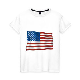 Женская футболка хлопок с принтом Америка флаг в Санкт-Петербурге, 100% хлопок | прямой крой, круглый вырез горловины, длина до линии бедер, слегка спущенное плечо | america | ny | usa | америка | американский флаг | вашингтон | нью йорк | политические | сша | флаг | флаг америки | флаг сша | флаги | штаты