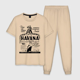 Мужская пижама хлопок с принтом Куба афиша в Санкт-Петербурге, 100% хлопок | брюки и футболка прямого кроя, без карманов, на брюках мягкая резинка на поясе и по низу штанин
 | cuba | havana | афиша | гавана | кастро | куба | кубинский | фидель | фидель кастро